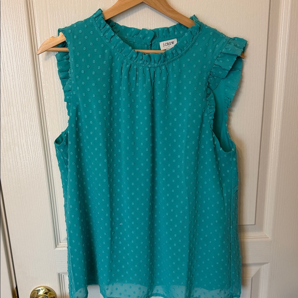 J. Crew Teal Ruffle Sleeve Blouse